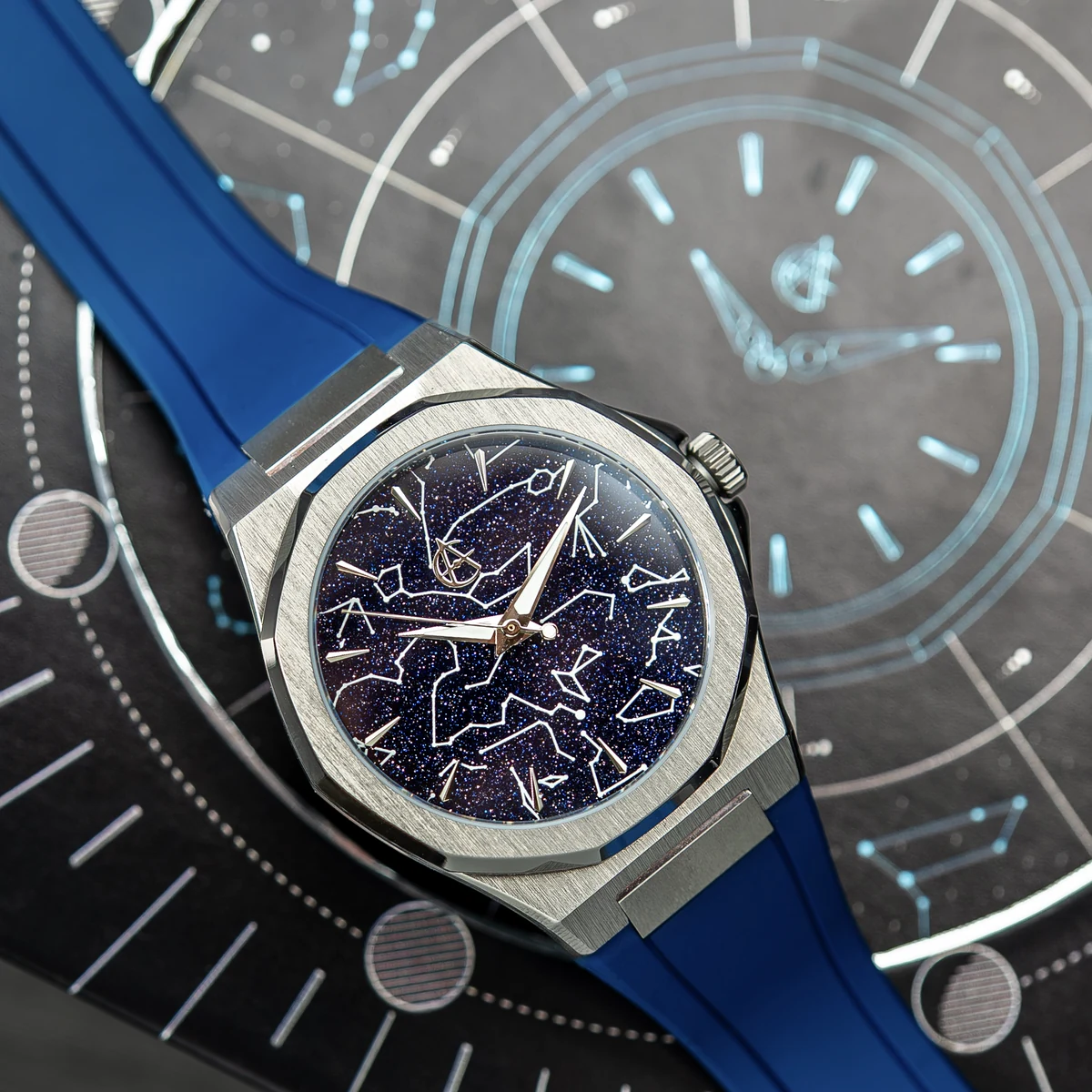 Blue FKM Rubber Strap with Natural Titanium hardware