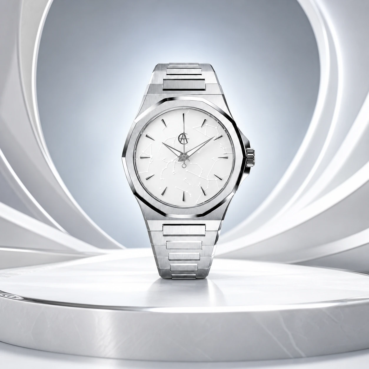 ChronoAstra White Dwarf campaign photograph: White Dwarf starmap dial in Natural Grade 5 Titanium